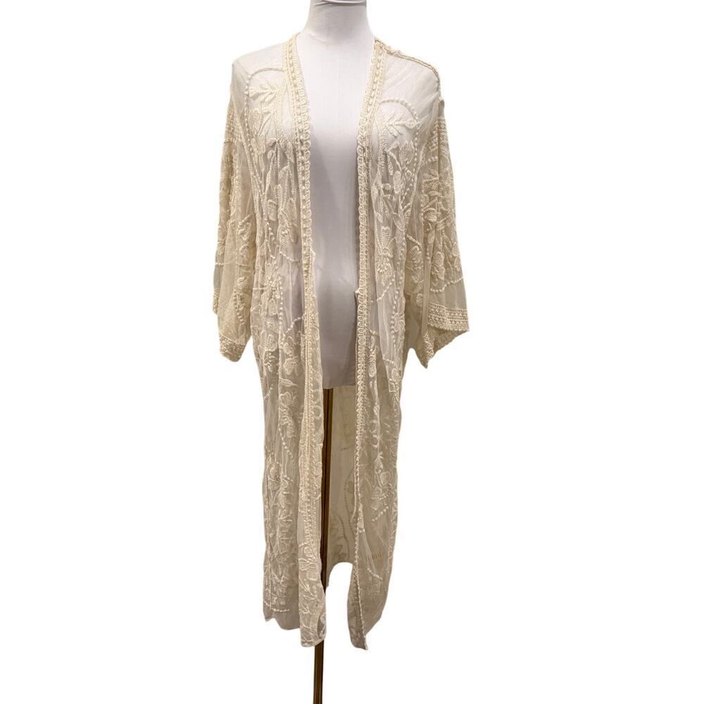 Do Everything in Love Duster Kimono Longline Sheer Cream OS Festival Western